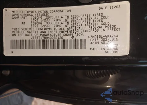 2004 Toyota 4Runner Limited V8 from USA, damaged, VIN JTEBT17R940032120